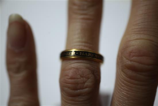 An early George III gild and black enamel mourning band